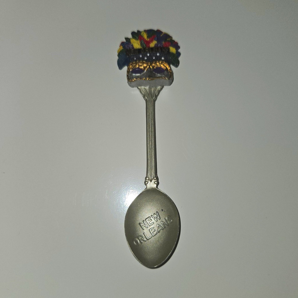New Orleans Mardi Gras Feather Mask Souvenir Spoon Pewter Collector 4.5"